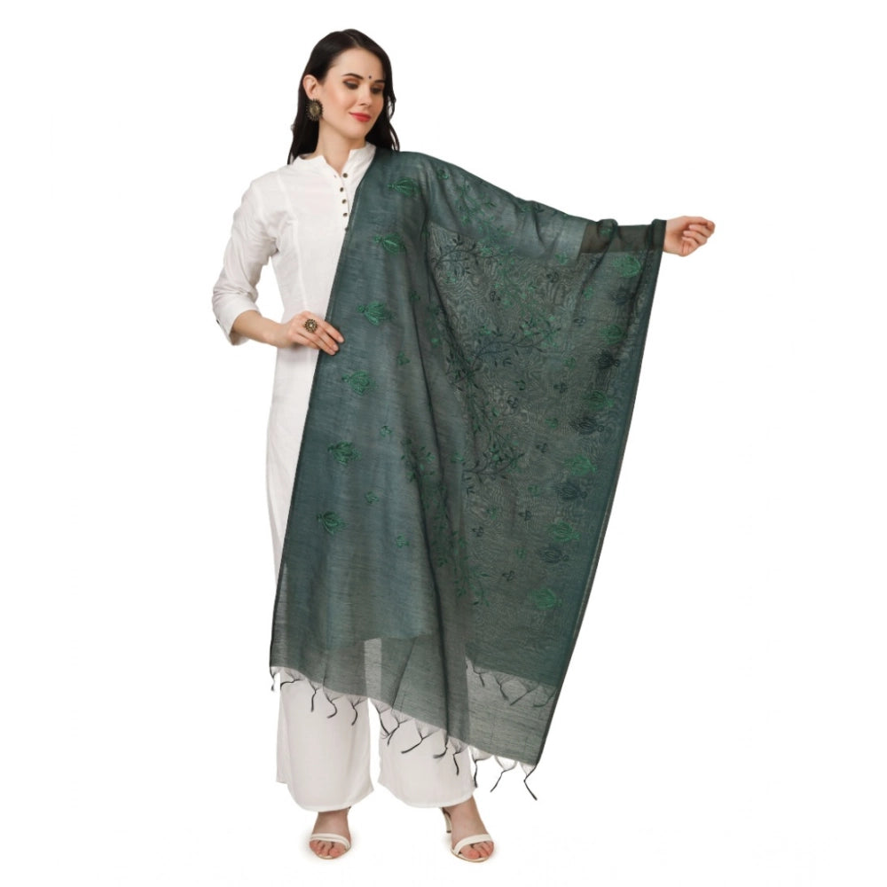Women's Cotton Embroidered Shawl (Green, Length: 2.25 to 2.50 Mtr)
