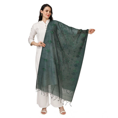 Women's Cotton Embroidered Shawl (Green, Length: 2.25 to 2.50 Mtr)