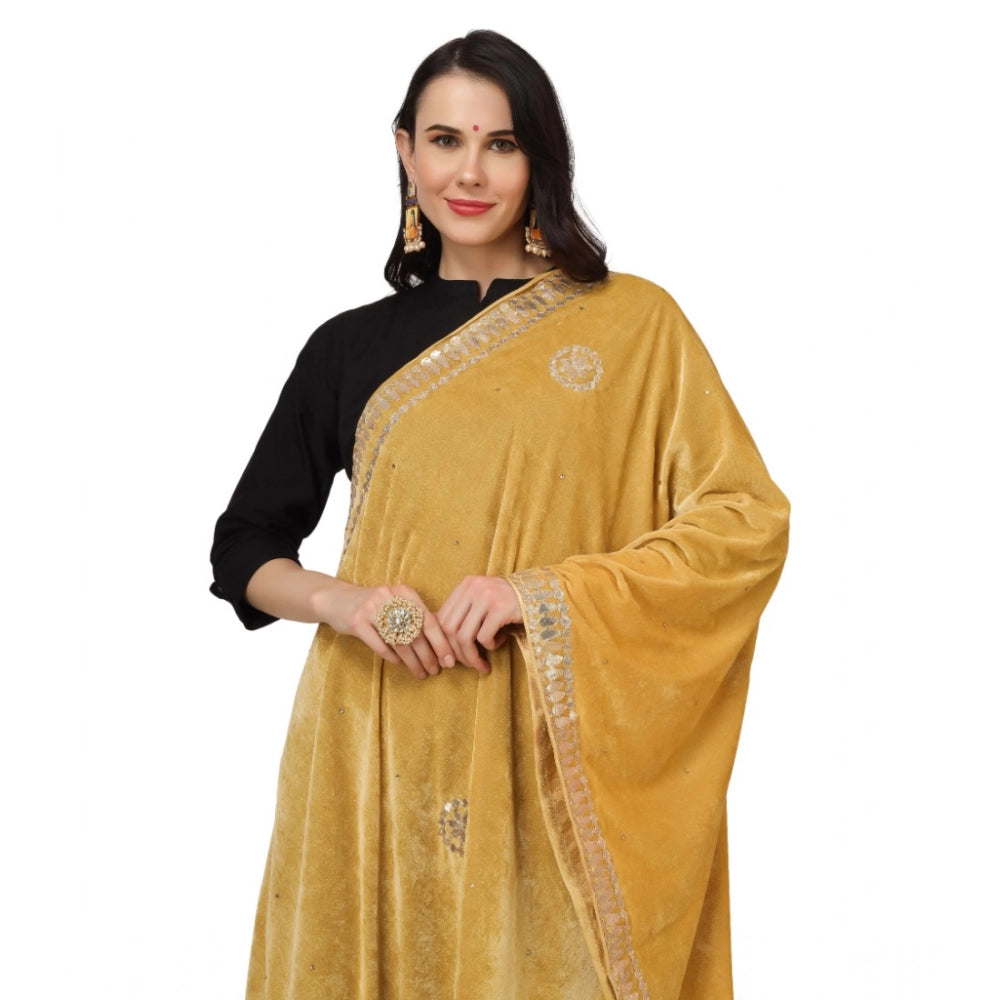 Women's Velvet Gotta Patti Shawl (Yellow, Length: 2.25 to 2.50 Mtr)