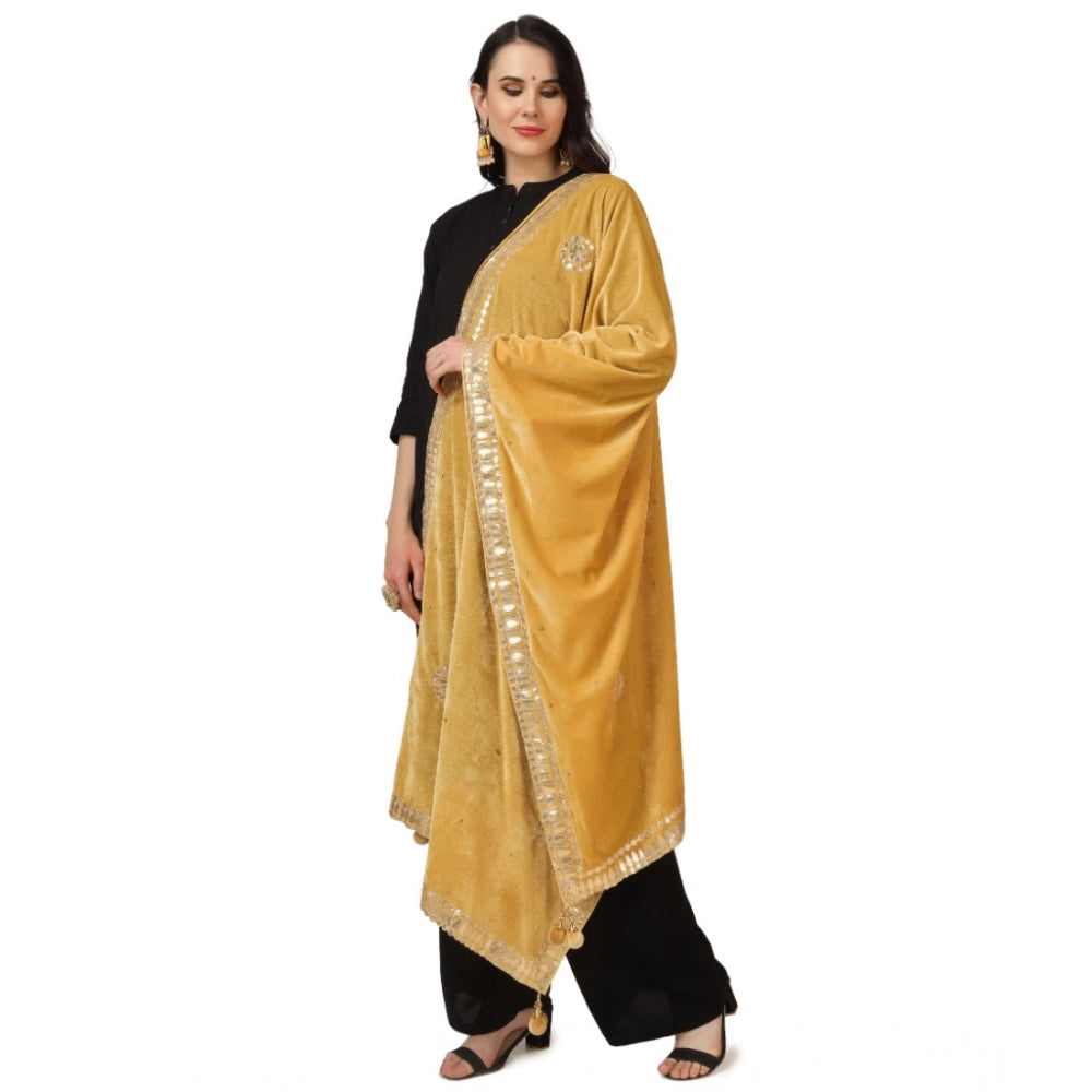 Women's Velvet Gotta Patti Shawl (Yellow, Length: 2.25 to 2.50 Mtr)