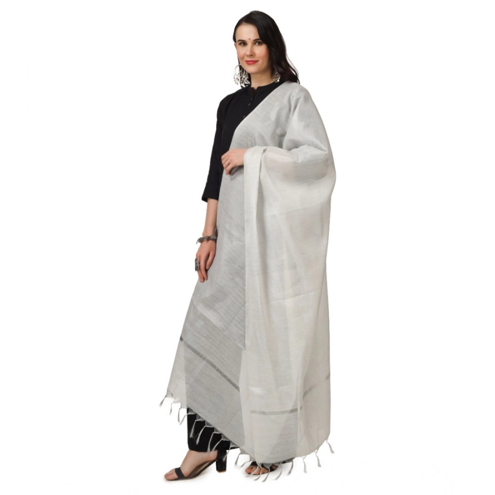 Women's Chanderi Solid Shawl (White, Length: 2.25 to 2.50 Mtr)