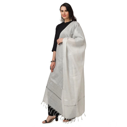 Women's Chanderi Solid Shawl (White, Length: 2.25 to 2.50 Mtr)