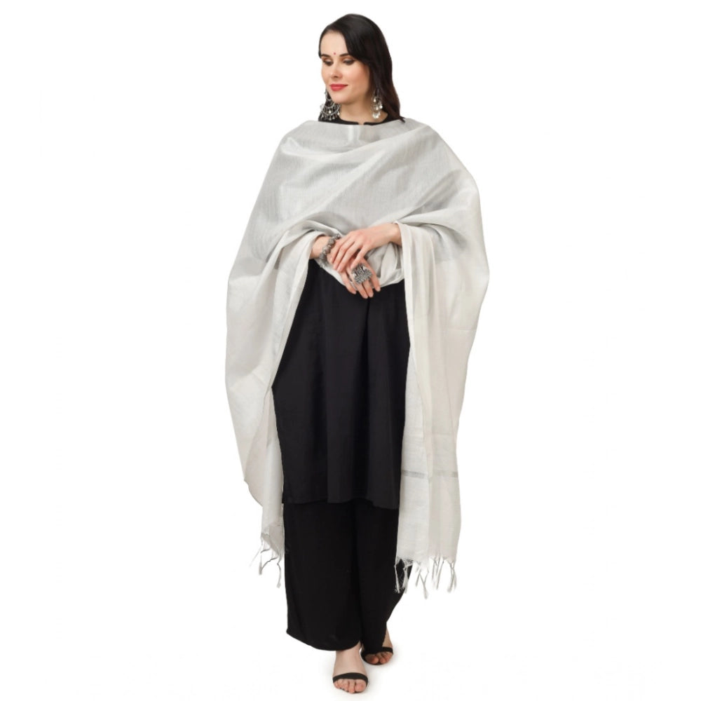 Women's Chanderi Solid Shawl (White, Length: 2.25 to 2.50 Mtr)