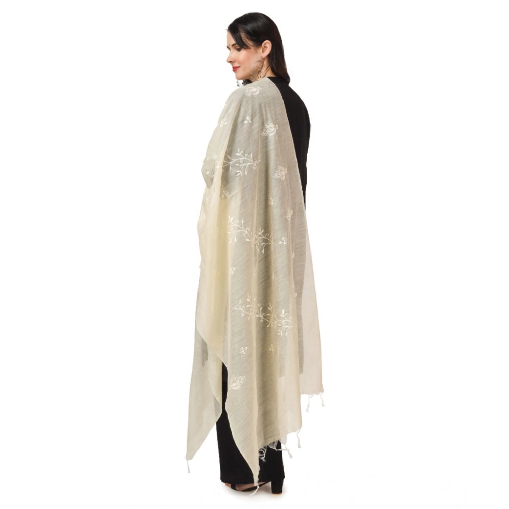 Women's Cotton Embroidered Shawl (Off-White, Length: 2.25 to 2.50 Mtr)