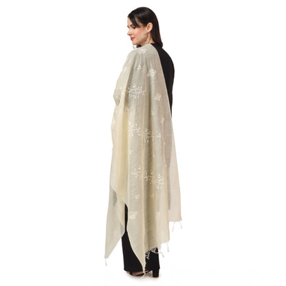 Women's Cotton Embroidered Shawl (Off-White, Length: 2.25 to 2.50 Mtr)