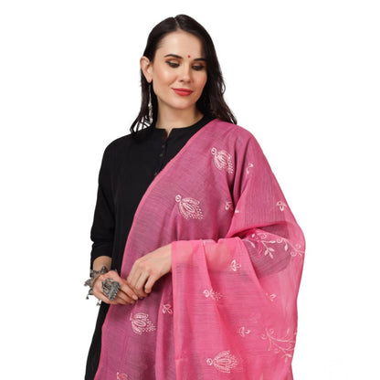 Women's Cotton Embroidered Shawl (Pink, Length: 2.25 to 2.50 Mtr)