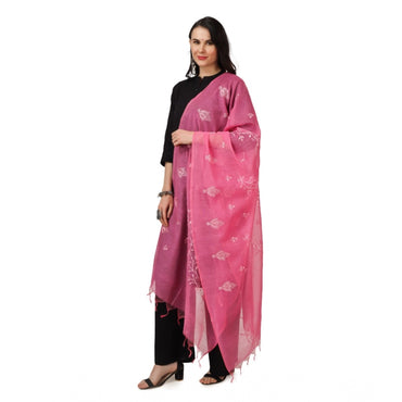 Women's Cotton Embroidered Shawl (Pink, Length: 2.25 to 2.50 Mtr)