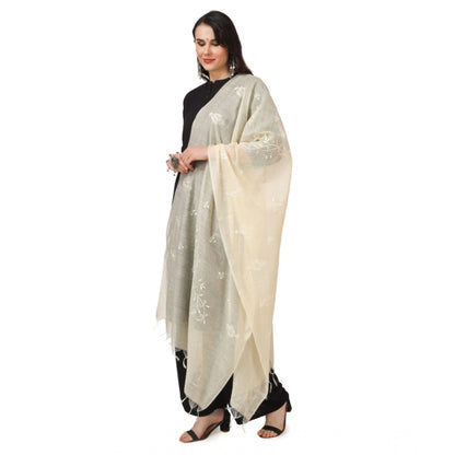 Women's Cotton Embroidered Shawl (Off-White, Length: 2.25 to 2.50 Mtr)