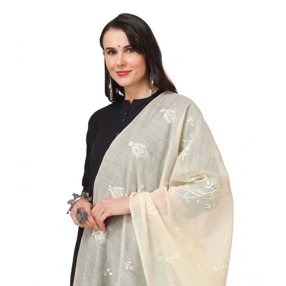 Women's Cotton Embroidered Shawl (Off-White, Length: 2.25 to 2.50 Mtr)