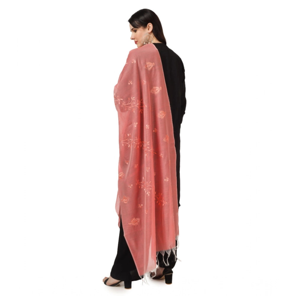 Women's Cotton Embroidered Shawl (Peach, Length: 2.25 to 2.50 Mtr)
