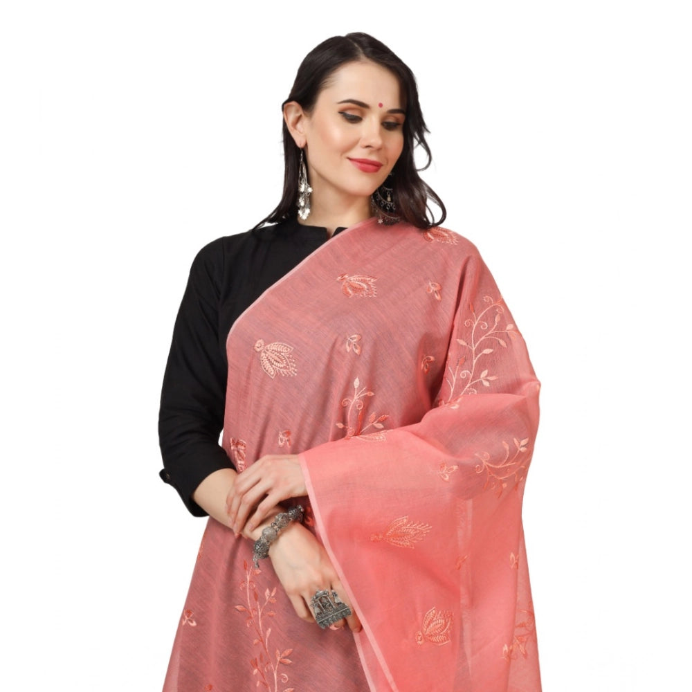 Women's Cotton Embroidered Shawl (Peach, Length: 2.25 to 2.50 Mtr)