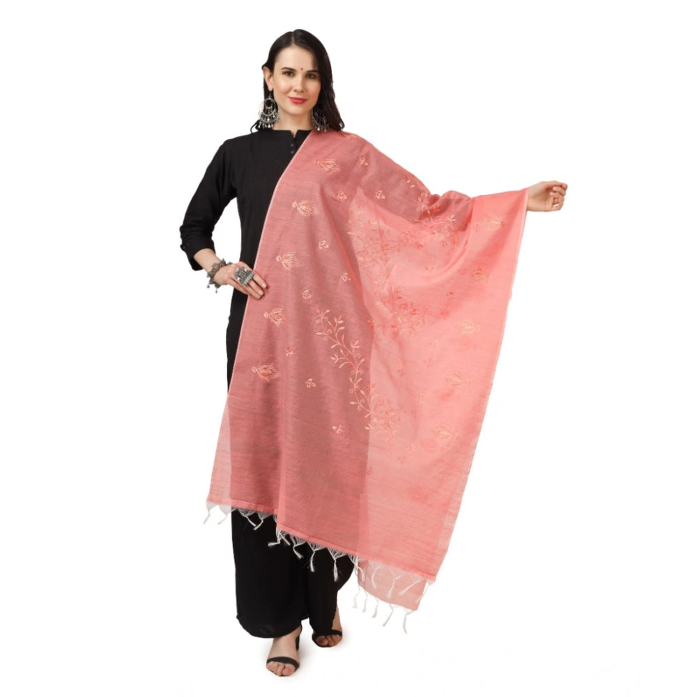 Women's Cotton Embroidered Shawl (Peach, Length: 2.25 to 2.50 Mtr)