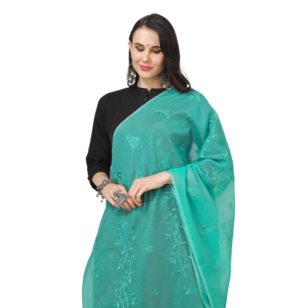 Women's Cotton Embroidered Shawl (Turquoise, Length: 2.25 to 2.50 Mtr)