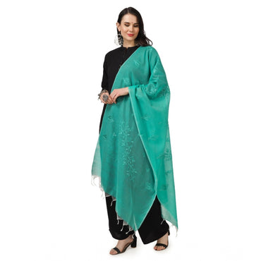 Women's Cotton Embroidered Shawl (Turquoise, Length: 2.25 to 2.50 Mtr)