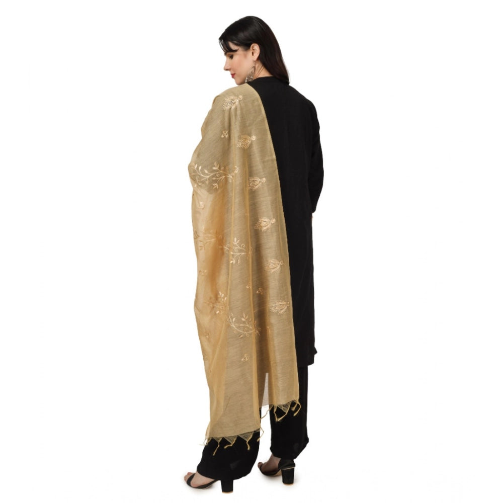Women's Cotton Embroidered Shawl (Gold, Length: 2.25 to 2.50 Mtr)