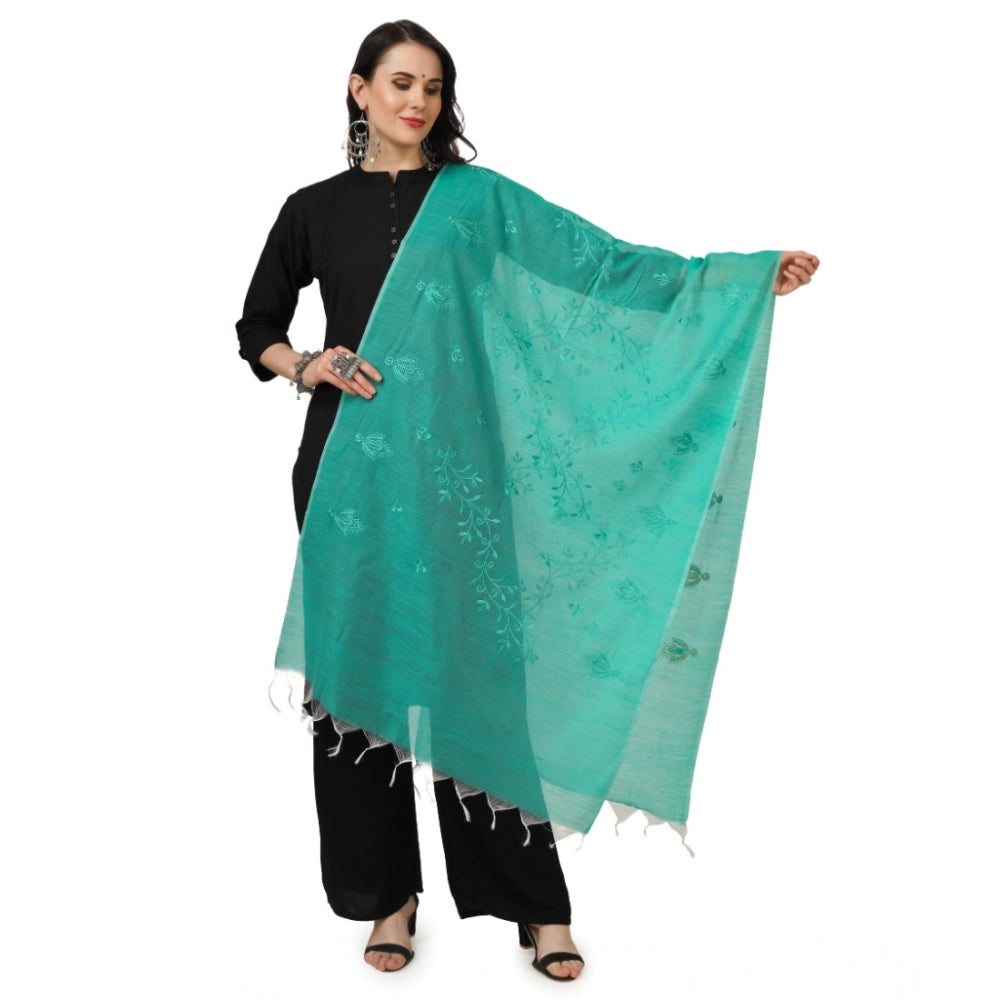 Women's Cotton Embroidered Shawl (Turquoise, Length: 2.25 to 2.50 Mtr)