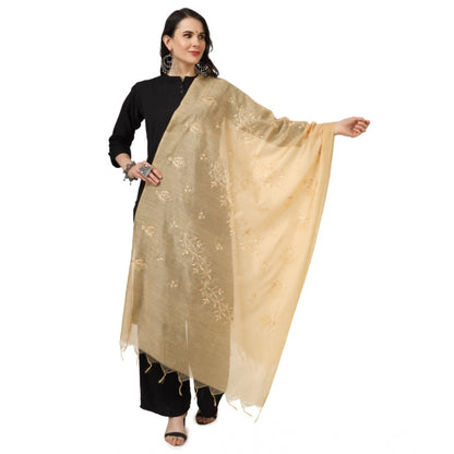Women's Cotton Embroidered Shawl (Gold, Length: 2.25 to 2.50 Mtr)