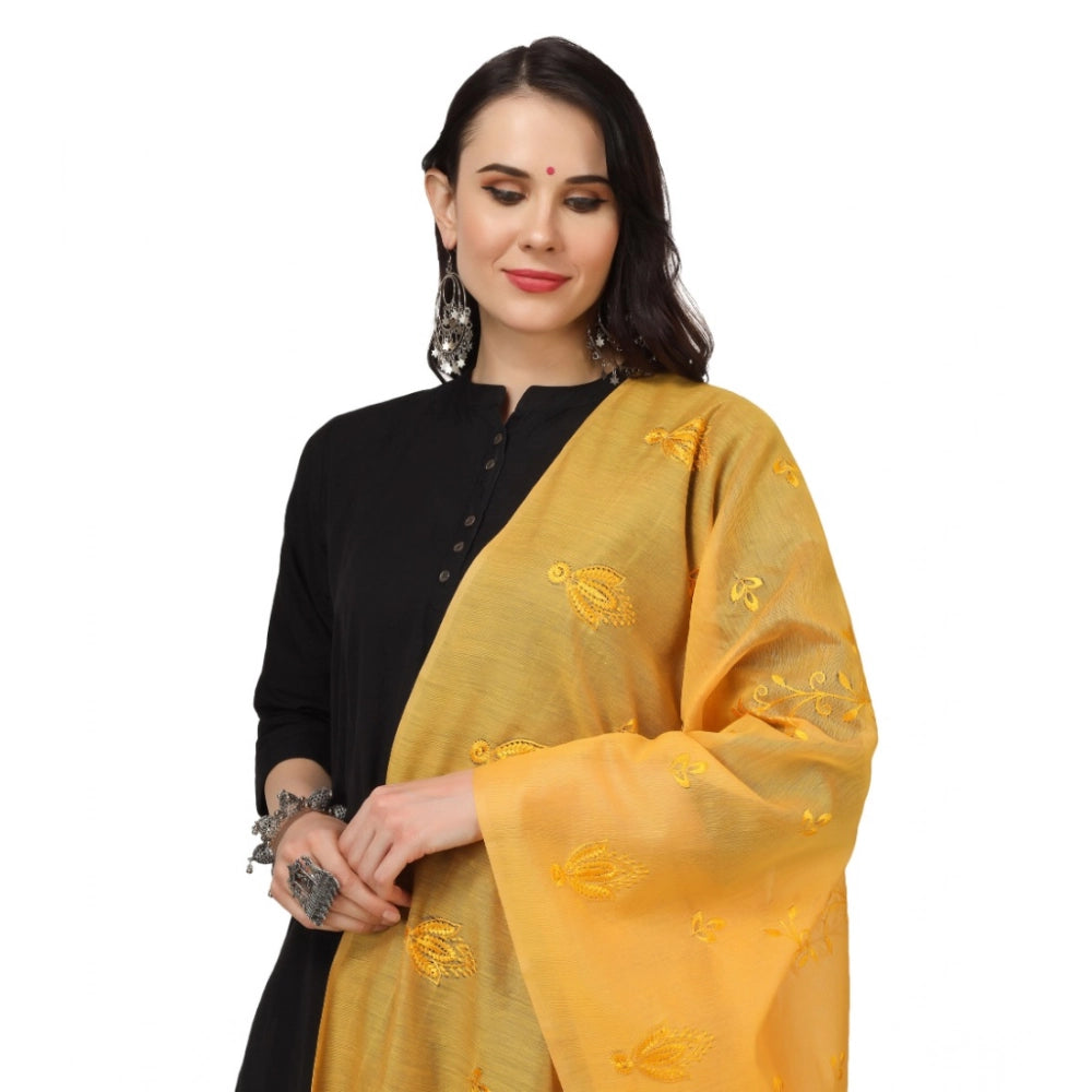 Women's Cotton Embroidered Shawl (Yellow, Length: 2.25 to 2.50 Mtr)