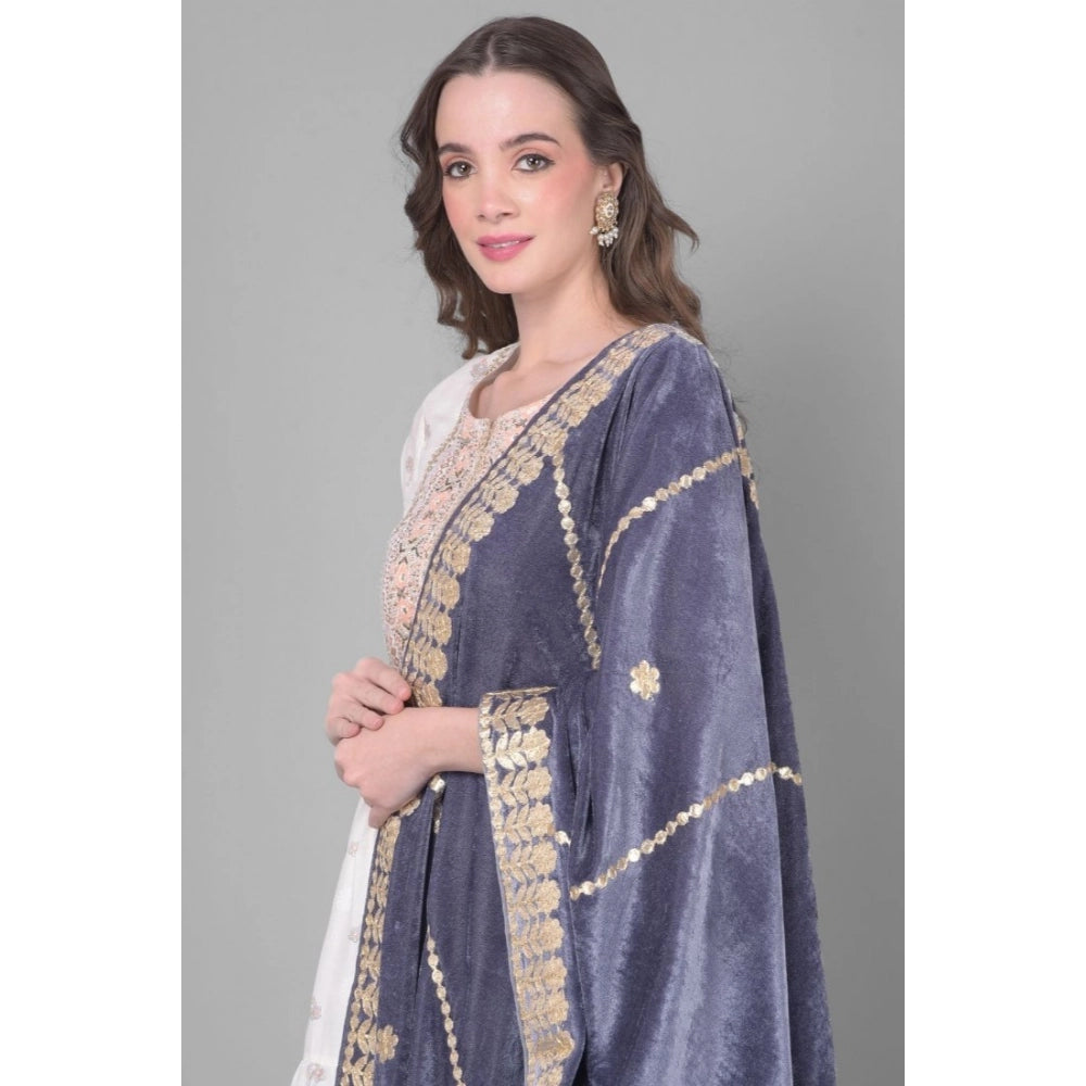 Women's Velvet Gotta Patti Shawl (Grey, Length: 2.25 to 2.50 Mtr)