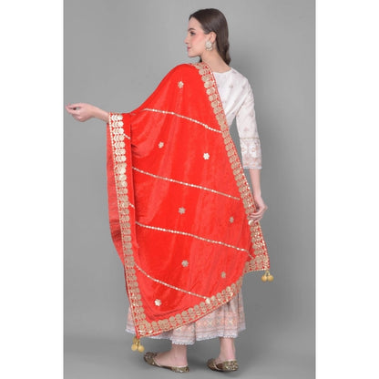 Women's Velvet Gotta Patti Shawl (Red, Length: 2.25 to 2.50 Mtr)