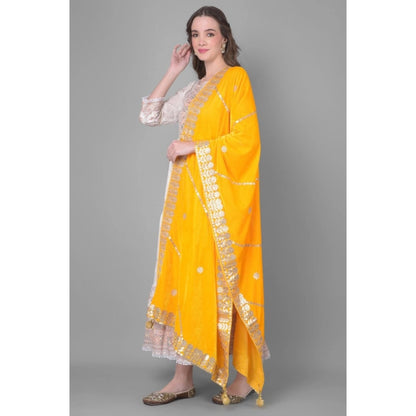 Women's Velvet Gotta Patti Shawl (Yellow, Length: 2.25 to 2.50 Mtr)