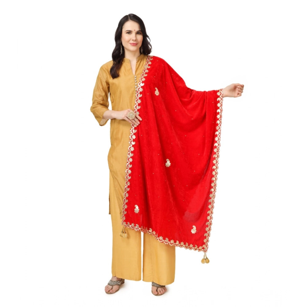 Women's Velvet Gotta Patti Shawl (Red, Length: 2.25 to 2.50 Mtr)