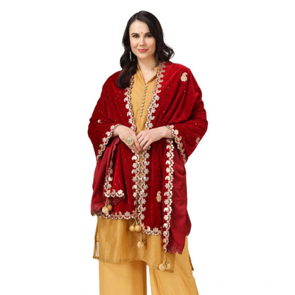Women's Velvet Gotta Patti Shawl (Maroon, Length: 2.25 to 2.50 Mtr)