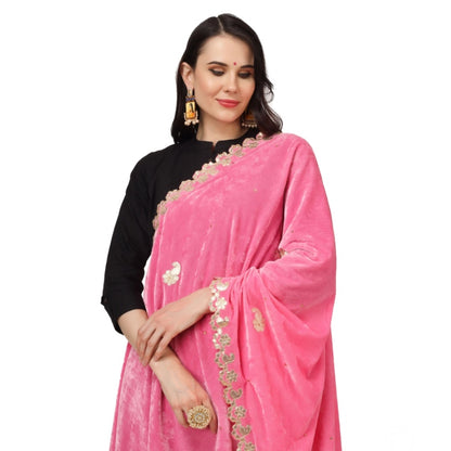 Women's Velvet Gotta Patti Shawl (Pink, Length: 2.25 to 2.50 Mtr)