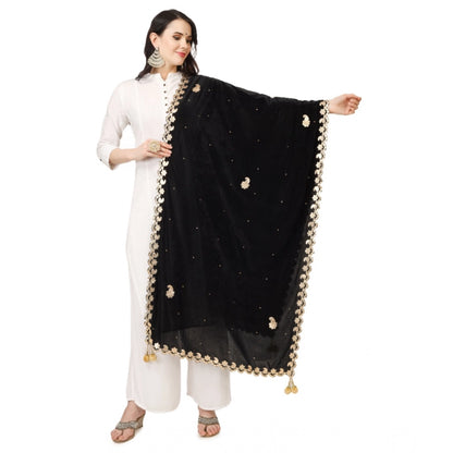 Women's Velvet Gotta Patti Shawl (Black, Length: 2.25 to 2.50 Mtr)