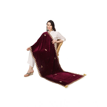 Women's Velvet Gotta Patti Shawl (Purple, Length: 2.25 to 2.50 Mtr)