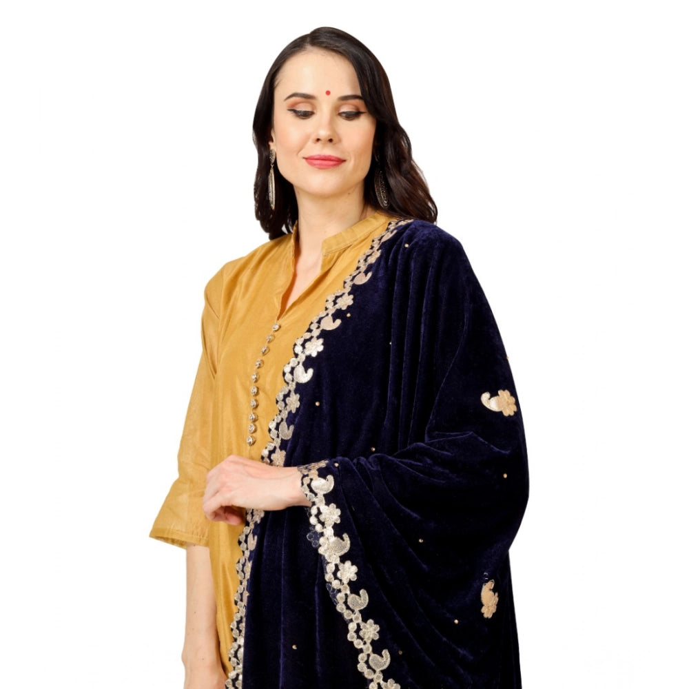 Women's Velvet Gotta Patti Shawl (Blue, Length: 2.25 to 2.50 Mtr)