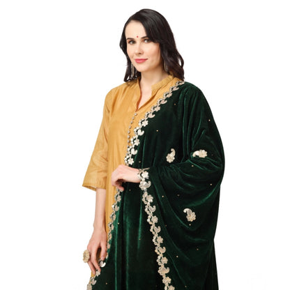 Women's Velvet Gotta Patti Shawl (Green, Length: 2.25 to 2.50 Mtr)