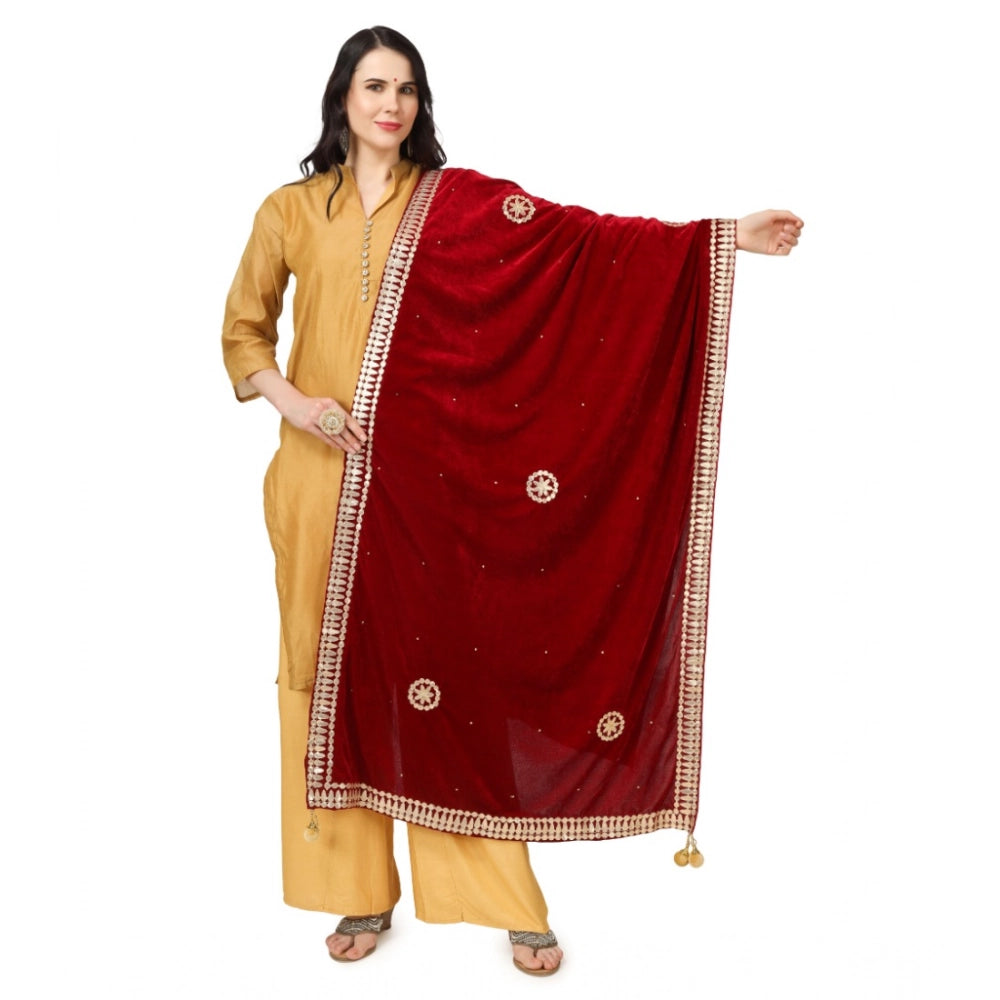 Women's Velvet Gotta Patti Shawl (Maroon, Length: 2.25 to 2.50 Mtr)
