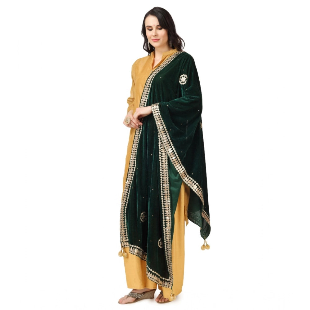 Women's Velvet Gotta Patti Shawl (Green, Length: 2.25 to 2.50 Mtr)