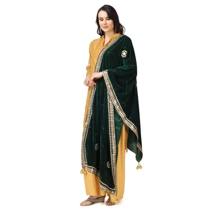 Women's Velvet Gotta Patti Shawl (Green, Length: 2.25 to 2.50 Mtr)