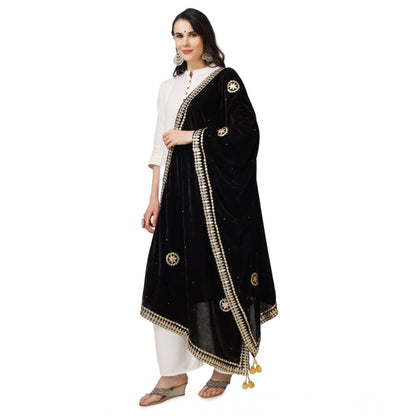 Women's Velvet Gotta Patti Shawl (Black, Length: 2.25 to 2.50 Mtr)