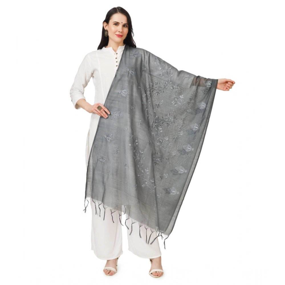 Women's Cotton Embroidered Shawl (Grey, Length: 2.25 to 2.50 Mtr)