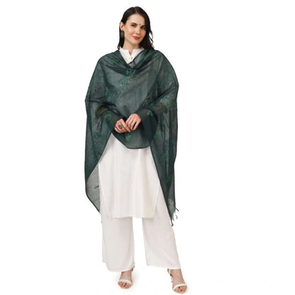 Women's Cotton Embroidered Shawl (Green, Length: 2.25 to 2.50 Mtr)