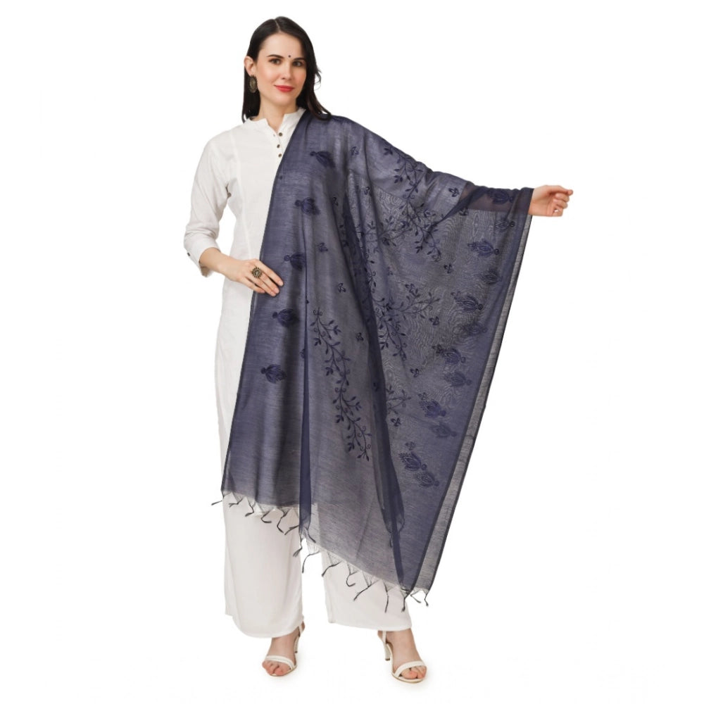 Women's Cotton Embroidered Shawl (Dark Blue, Length: 2.25 to 2.50 Mtr)