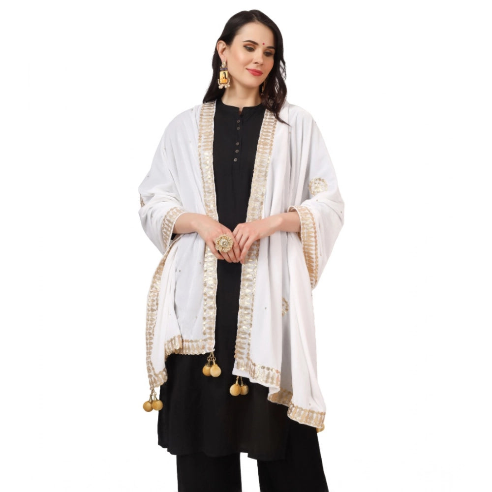 Women's Velvet Gotta Patti Shawl (White, Length: 2.25 to 2.50 Mtr)