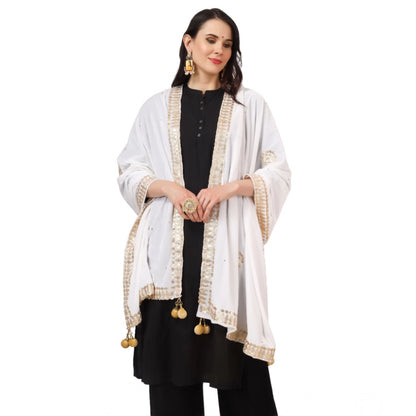 Women's Velvet Gotta Patti Shawl (White, Length: 2.25 to 2.50 Mtr)