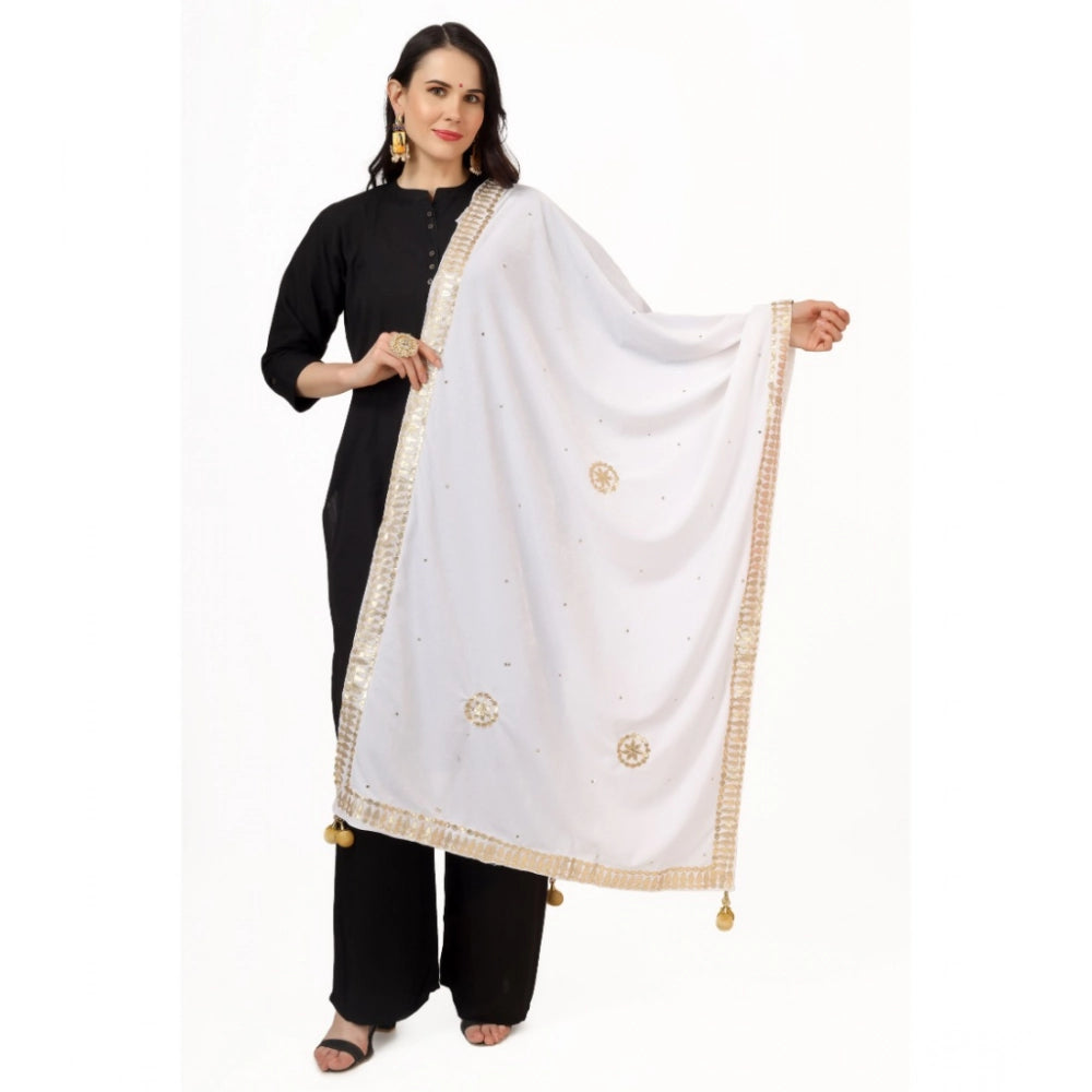 Women's Velvet Gotta Patti Shawl (White, Length: 2.25 to 2.50 Mtr)