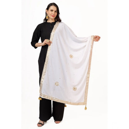 Women's Velvet Gotta Patti Shawl (White, Length: 2.25 to 2.50 Mtr)