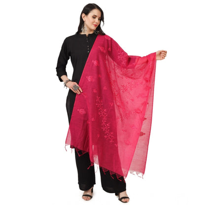 Women's Cotton Embroidered Shawl (Maroon, Length: 2.25 to 2.50 Mtr)