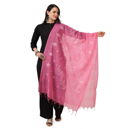 Women's Cotton Embroidered Shawl (Pink, Length: 2.25 to 2.50 Mtr)
