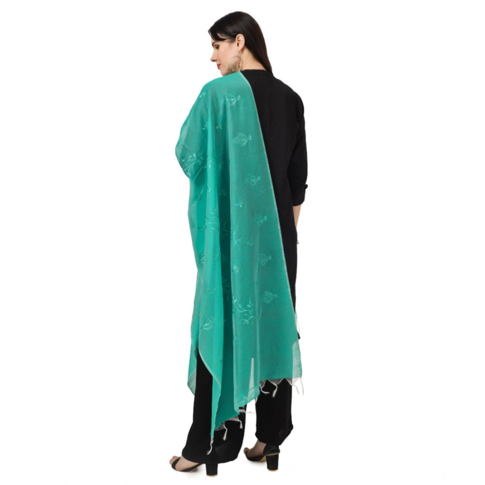 Women's Cotton Embroidered Shawl (Turquoise, Length: 2.25 to 2.50 Mtr)