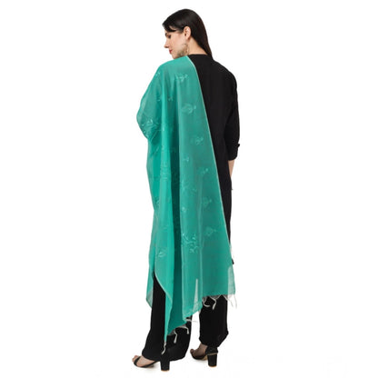 Women's Cotton Embroidered Shawl (Turquoise, Length: 2.25 to 2.50 Mtr)