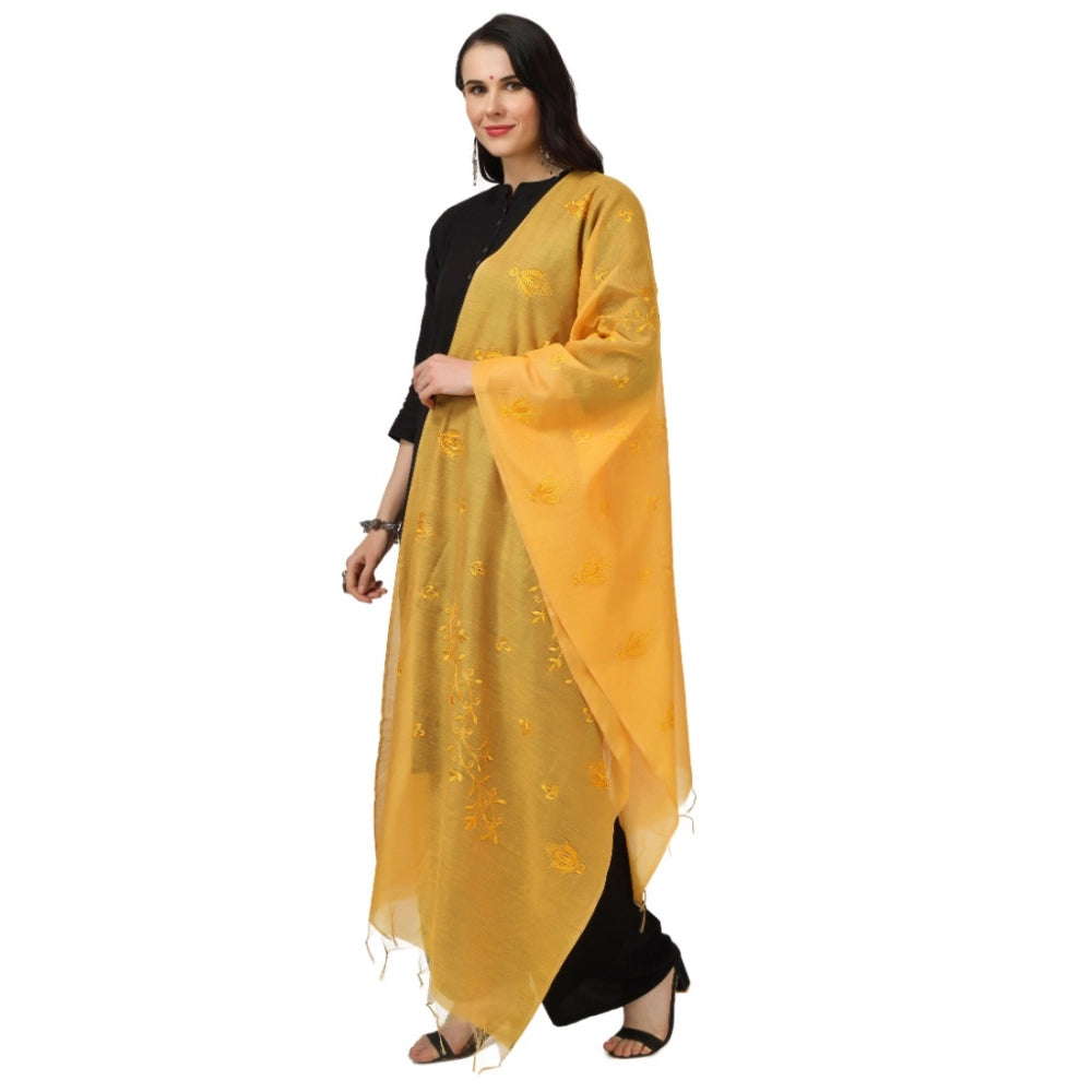 Women's Cotton Embroidered Shawl (Yellow, Length: 2.25 to 2.50 Mtr)