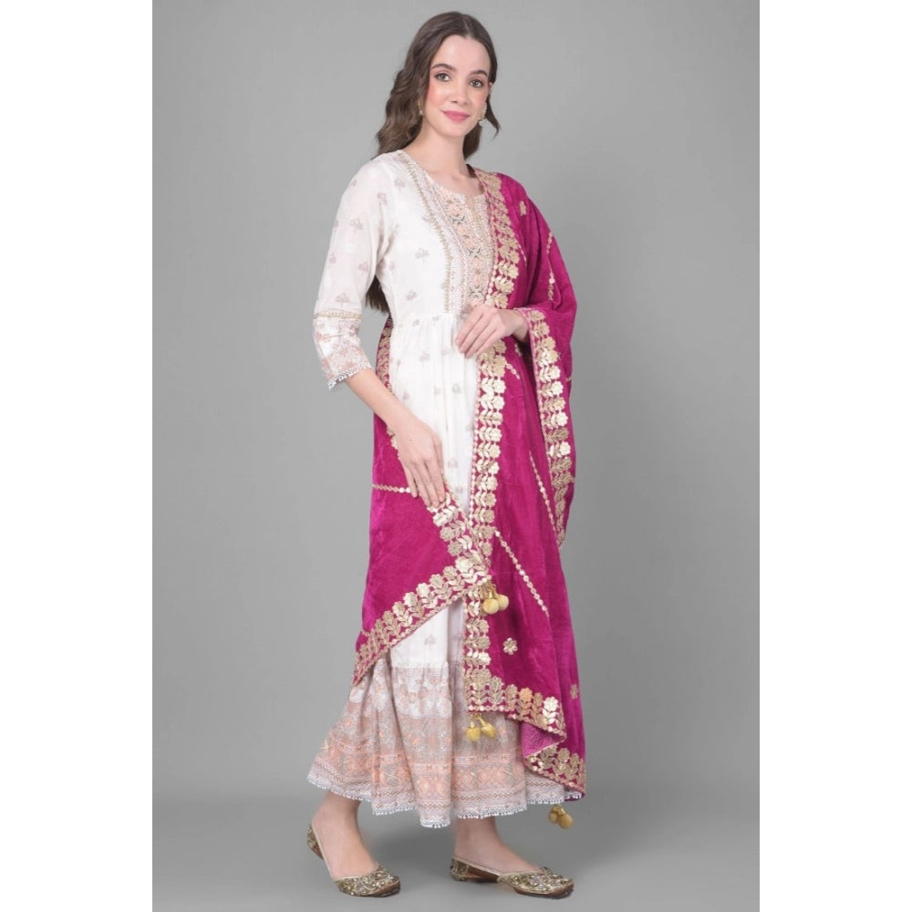 Women's Velvet Gotta Patti Shawl (Purple, Length: 2.25 to 2.50 Mtr)