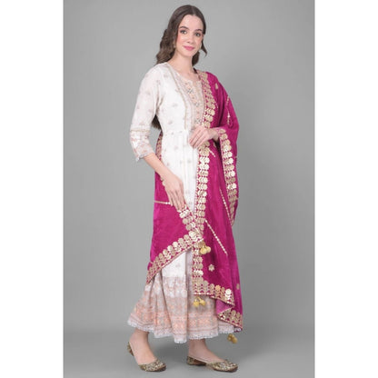 Women's Velvet Gotta Patti Shawl (Purple, Length: 2.25 to 2.50 Mtr)